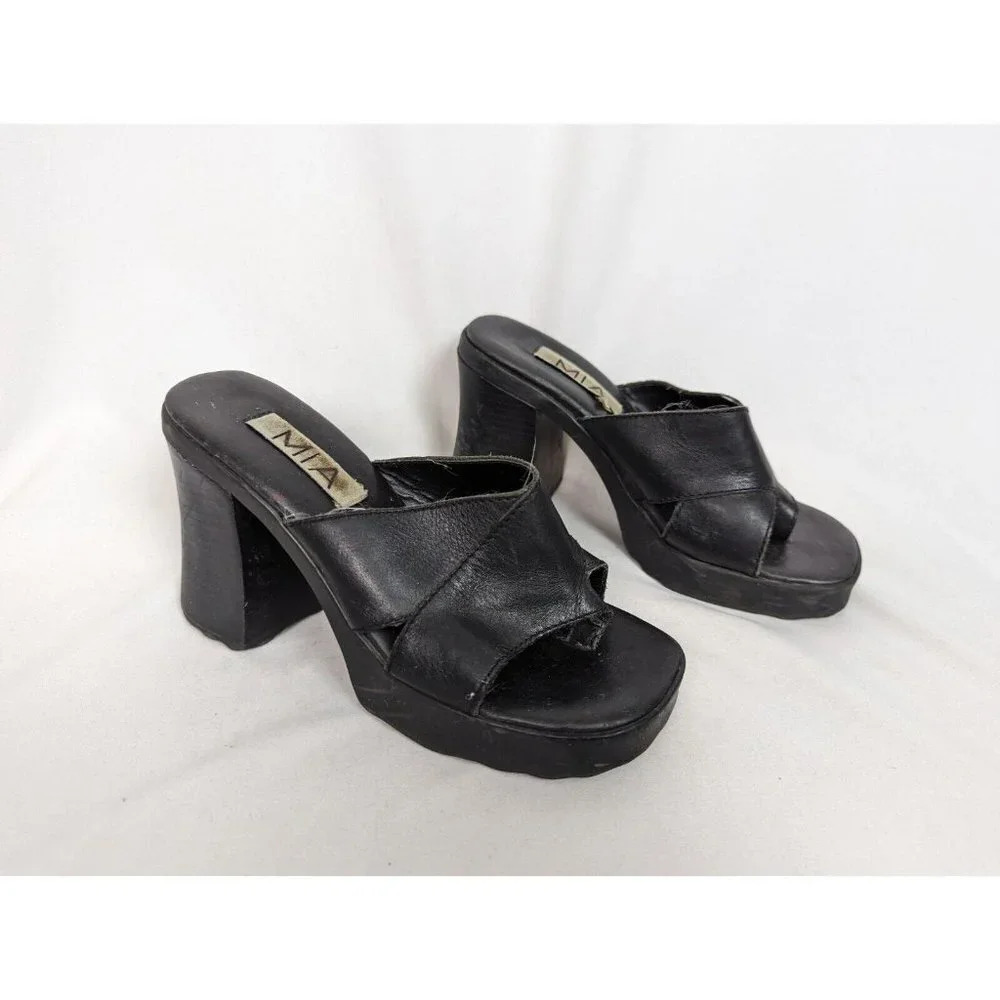 Vintage MIA 90'S Y2K sz. 7M Open Toe Platform Chunky Heels Slides Spice Girls